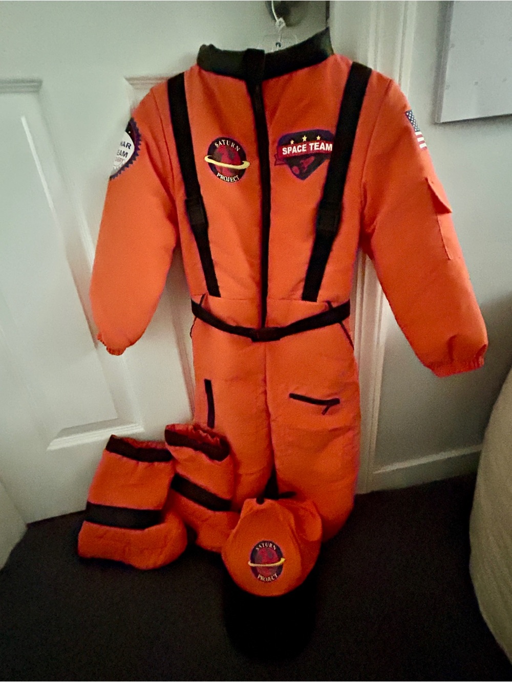 Kids Orange Astronaut Costume with Helmet and Boot Covers